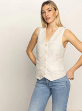 Sanctuary Relaxed Modern Vest Natural Metallic Stripe
