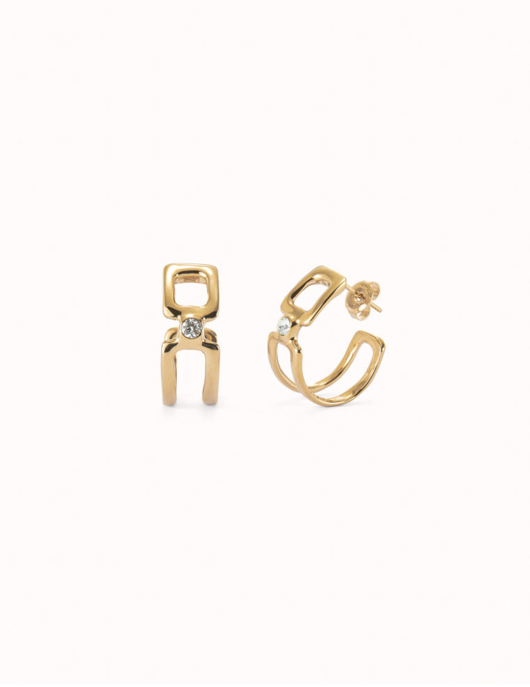 Uno Double 18K gold-plated hoop earrings with white topaz