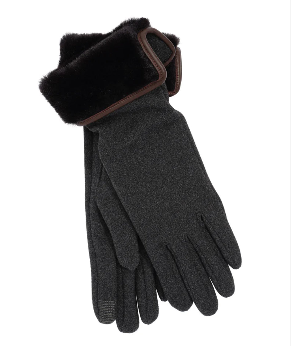 Echo Comfort Stretch Fold Down Faux Fur Cuff Gloves Charcoal