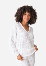 PJ Salvage Chenille V neck Cable Sweater