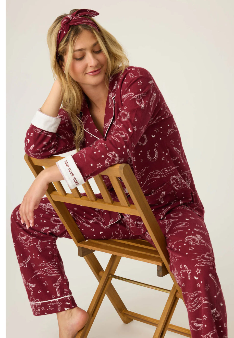 Pj Salvage Hold Your Horses Western Print 3-Piece Flannel PJ Set