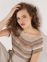 Apricot Hand Knit Crochet Stripe Top