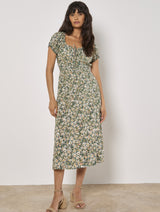 Apricot Watercolor Midi Dress