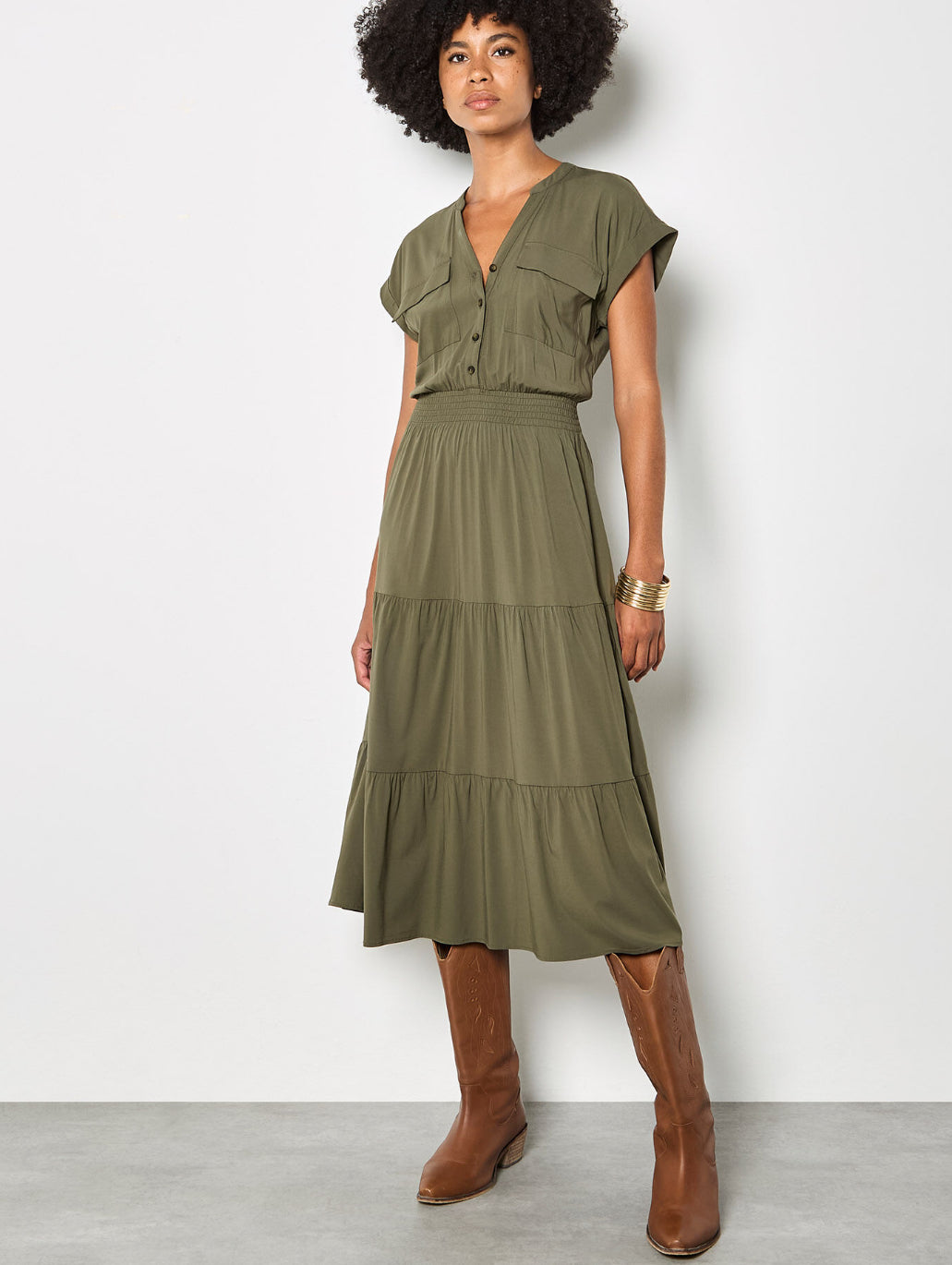 Apricot Tiered Utility Midaxi Dress