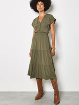 Apricot Tiered Utility Midaxi Dress