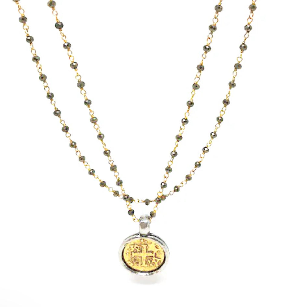Erin Gray coin in gold long necklace