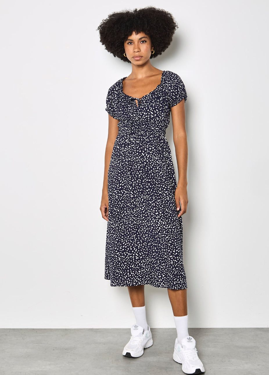 Apricot Milkmaid Midi Spot Printed Dress