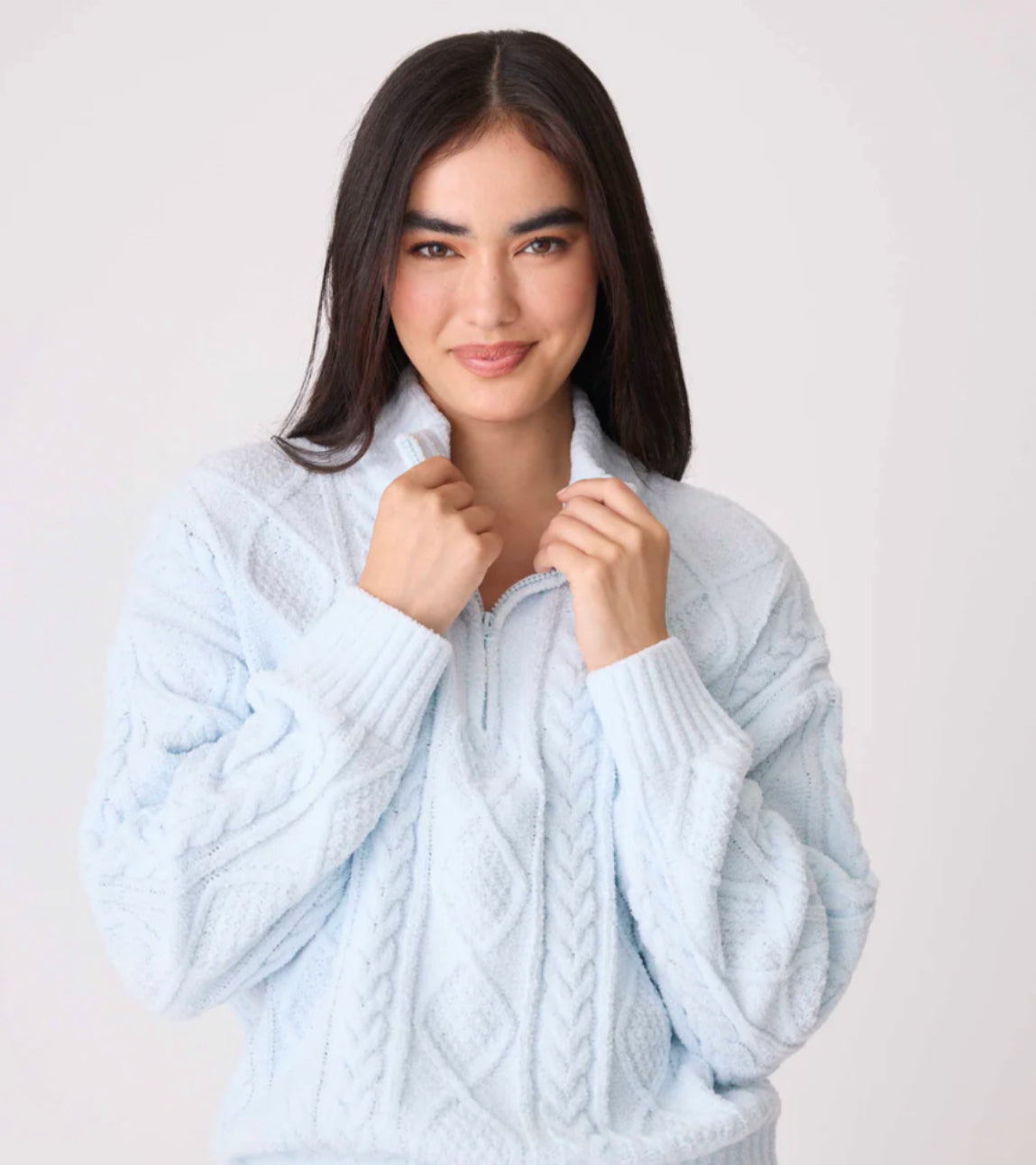 Pj Salvage Zip Pullover Quarter Zip Chenille Cable Knit Top