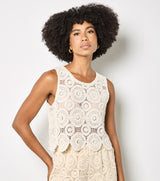 Apricot Circles Crochet Shell Top
