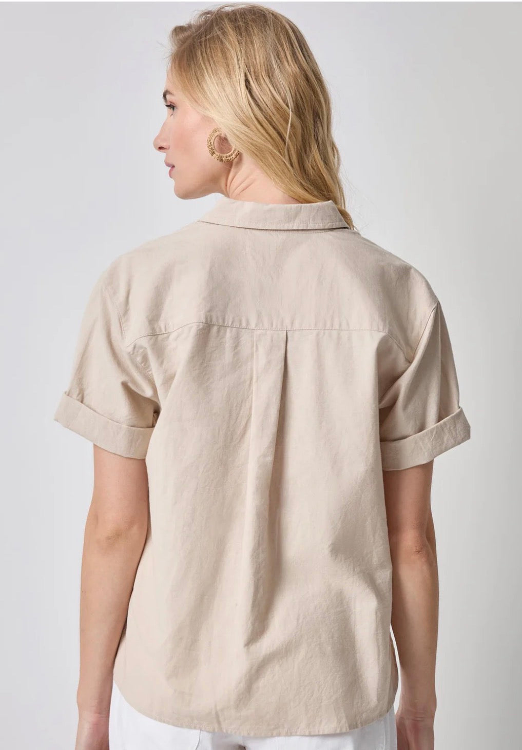 Lilla P Linen Blend Boyfriend Button Down Shirt