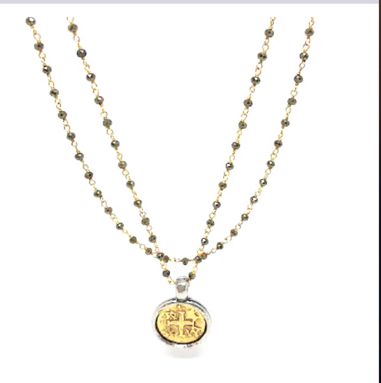 Erin Gray Coin in Gold on Pyrite Long Necklace