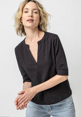 Lilla P elbow sleeve split neck