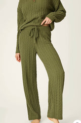 PJ Salvage Chenille Cable Knit Olive Pant