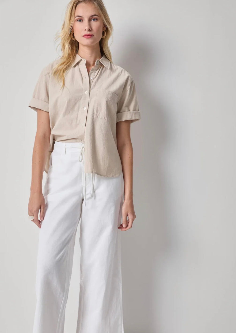 Lilla P Linen Blend Boyfriend Button Down Shirt