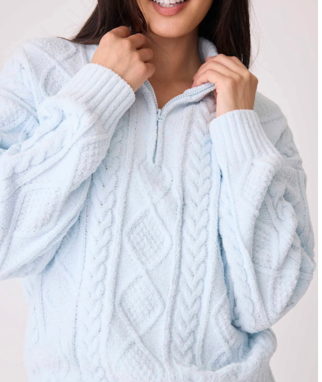 Pj Salvage Zip Pullover Quarter Zip Chenille Cable Knit Top
