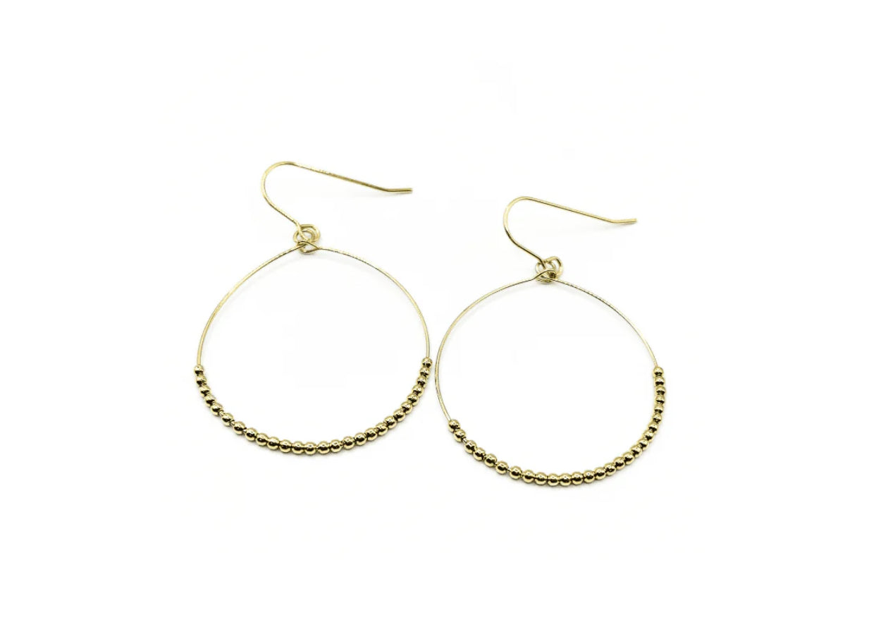 Erin Gray GOLD-FILLED SIMPLE BEADED HOOP DANGLERS - WATERPROOF