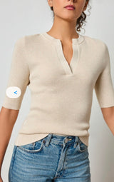 Lilla P Elbow Sleeve Split Neck Sweater