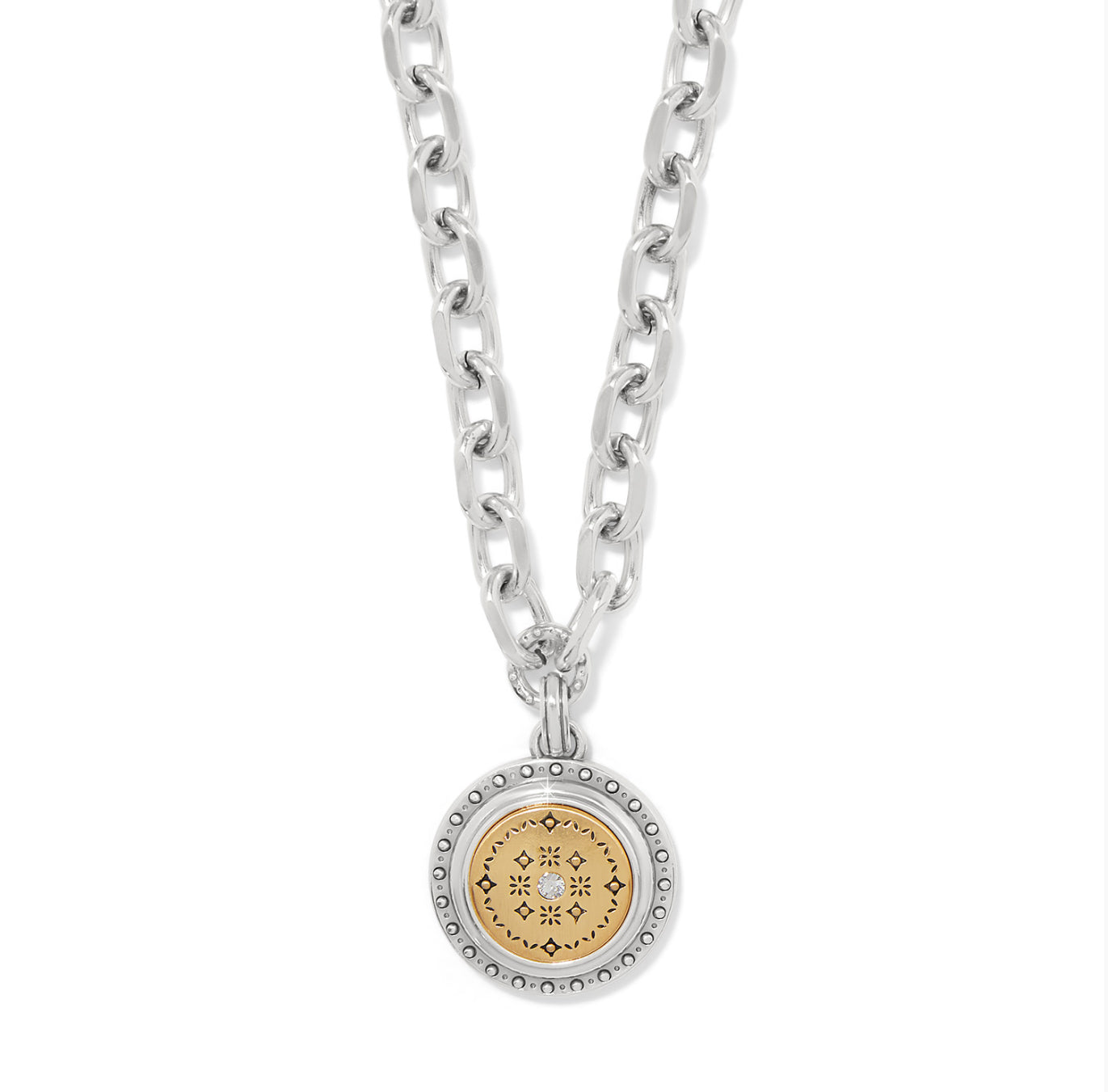 Mosaic Round Two Tone Pendant Necklace
