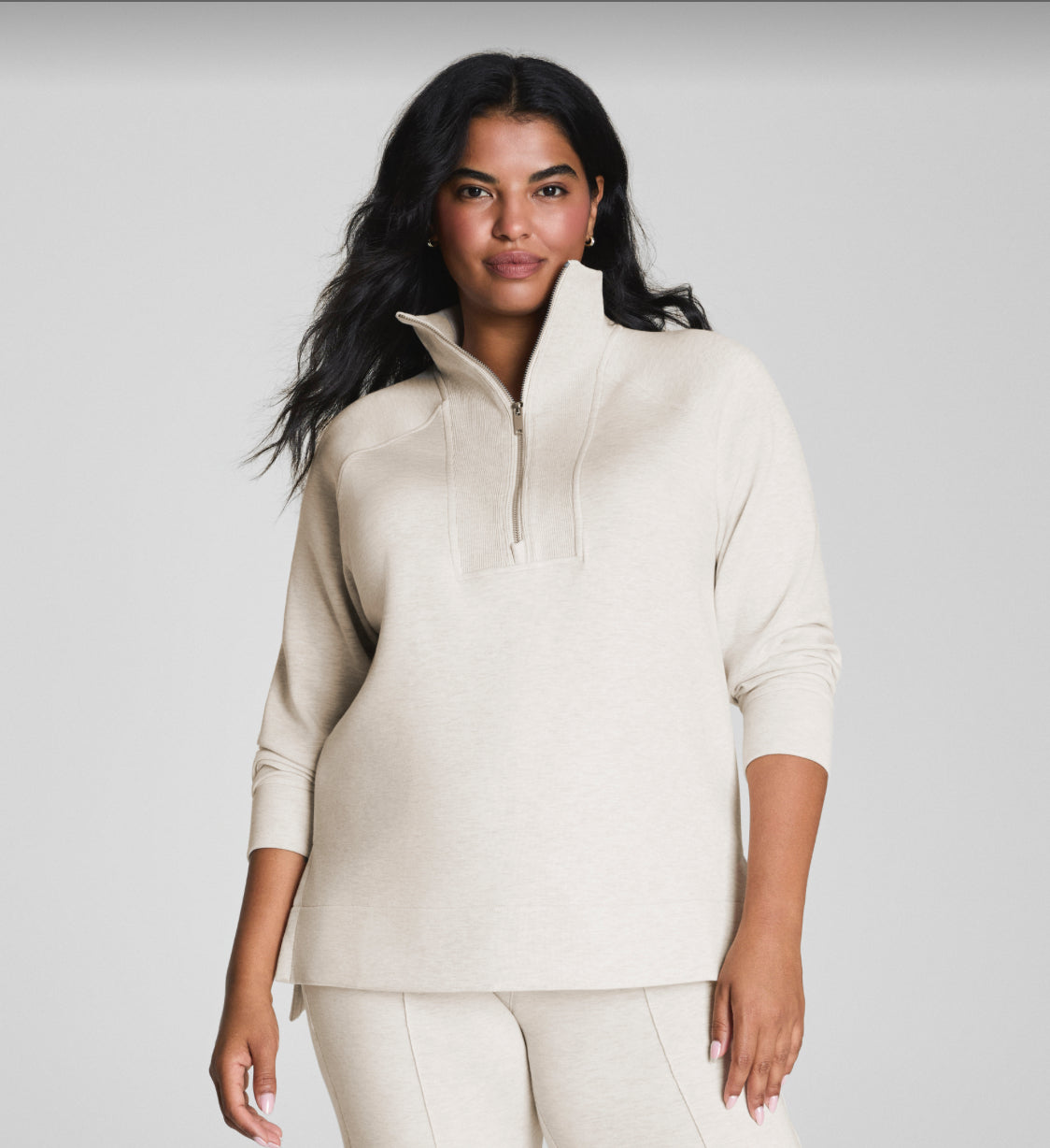 Spanx Brushed Ae Half Zip Tunic Heather Cream