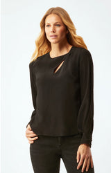 Ecru SWINTON SLIT NECK BLOUSE IN SILK - BLACK