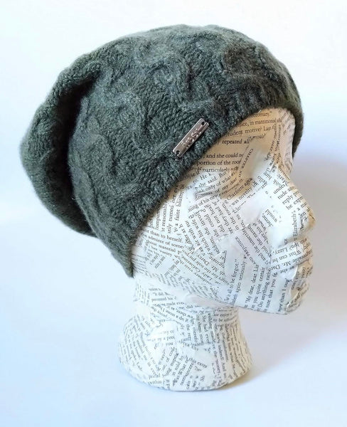 Frost Slouchy Cable Knit Cashmere Beanie Hat