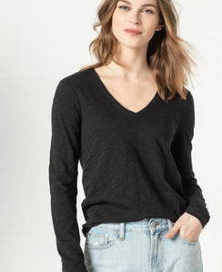 Lilla P Back Seam Long Sleeve V-Neck