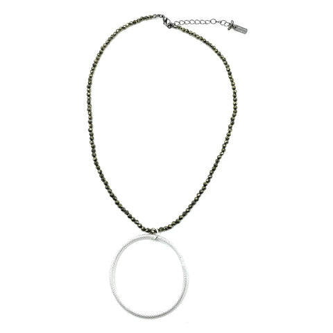 SILVER CIRCLE OF LOVE ON NATURAL PYRITE NECKLACE