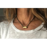 Erin Gray Gold Barrel on Double Gunmetal Paperclip Necklace
