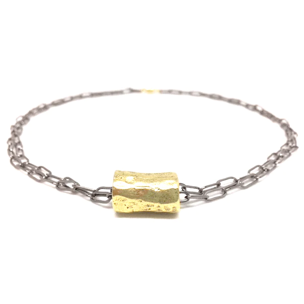 Erin Gray Gold Barrel on Double Gunmetal Paperclip Necklace