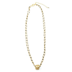 Erin Gray Small Gold Barrel on Double Pyrite Necklace
