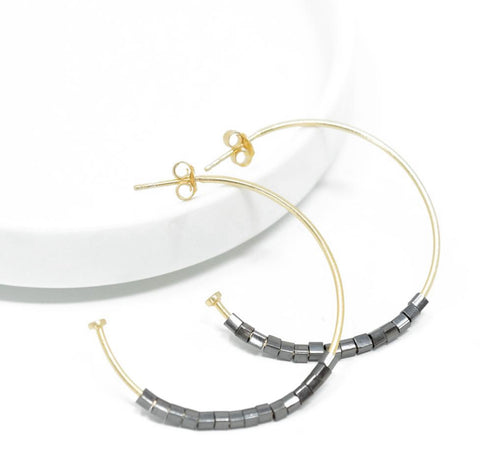 Erin Gray Hoop No. 22 Square Gunmetal Beads
